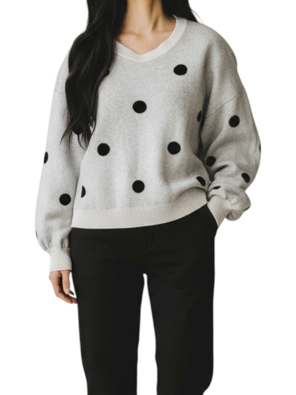 Premise Grey & Black Polka Dot Crewneck Sweater - Oversized Balloon Sleeve / L